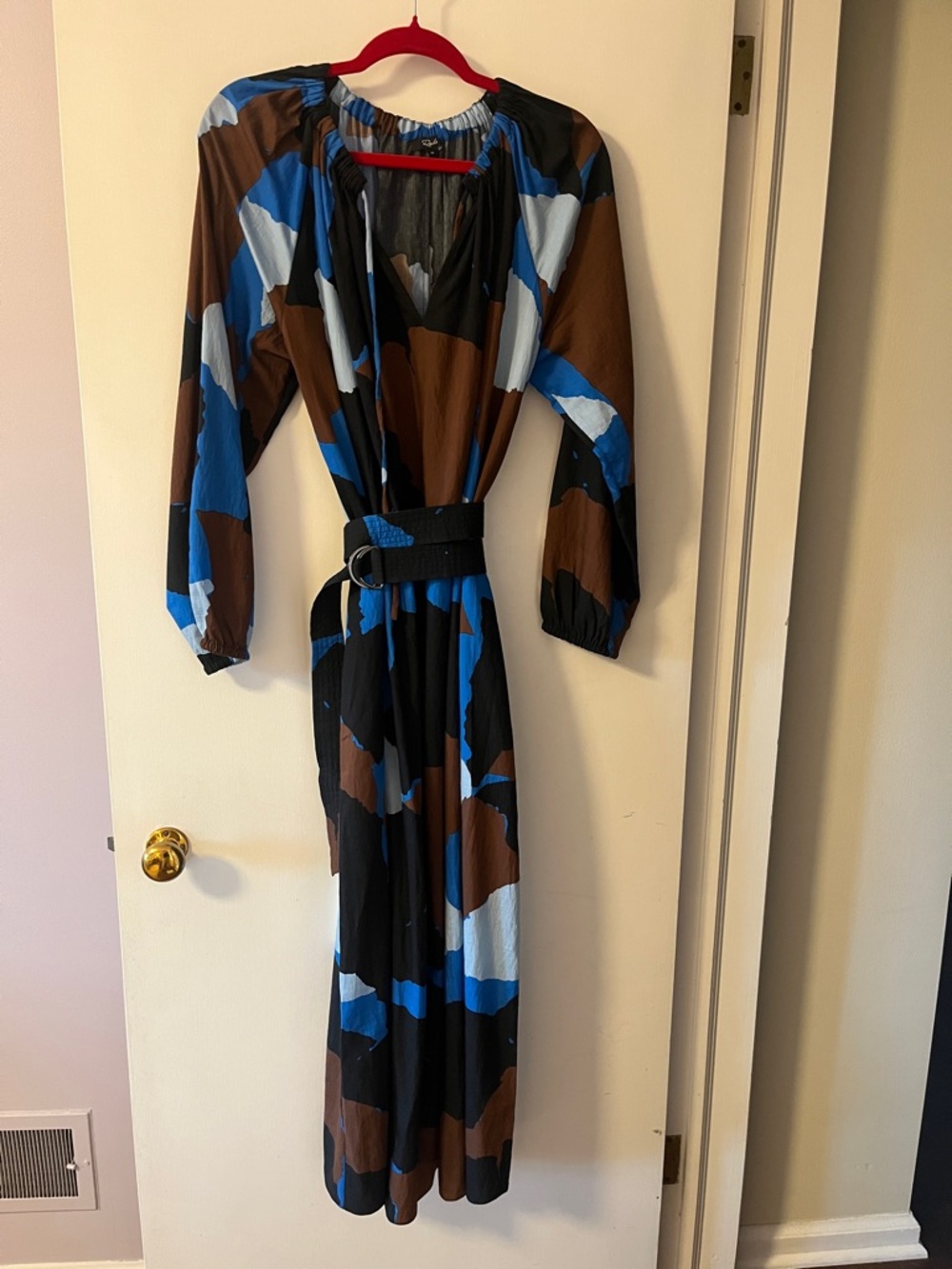 Rails Long Sleeve Abstract Print Maxi Dress - Blue & Brown